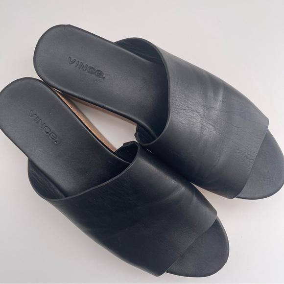 Vince Shoes - VINCE James B Leather Women’s Platform Cork Slide Black Sandals size 7.5